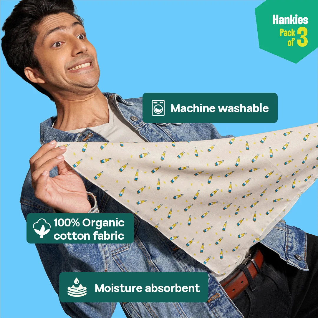 Happy High! Unisex Hankies, 100% Organic Cotton, Pack of 3