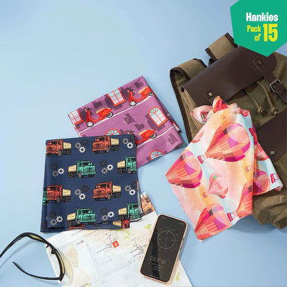 Wanderlust! Large Unisex Hankies, 100% Organic Cotton, Pack of 15