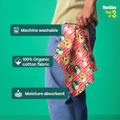 Pawsome! Unisex Hankies, 100% Organic Cotton, Pack of 3
