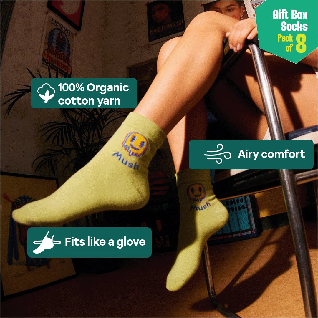 Own The Frame! Unisex High Ankle Length Socks, 100% Organic Cotton, Gift Box of 08