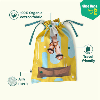 What The Heel! Shoe Bags, 100% Organic Cotton, Pack of 2