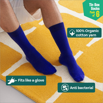Outfit Vibes! Tin Gift Box, Unisex Crew Length Socks, 100% Organic Cotton, Gift Box of 6
