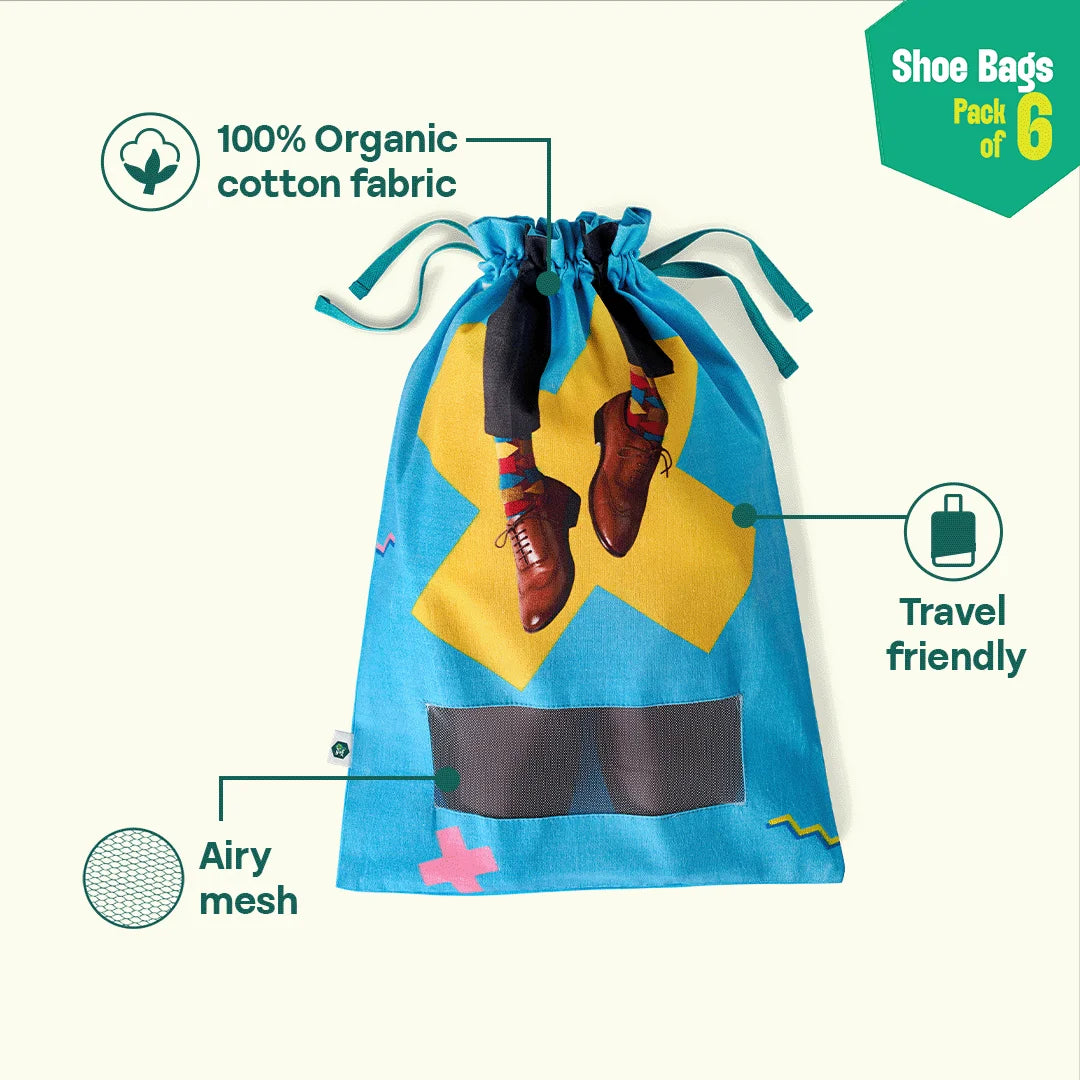 Shoe-topia! Shoe Bags, 100% Organic Cotton, Pack of 6