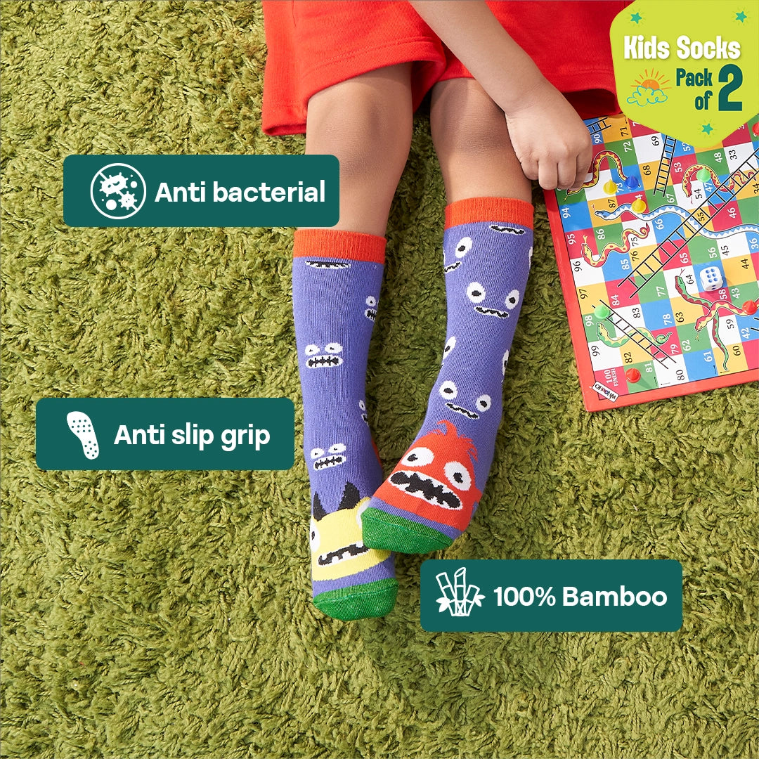 Fun Alert Ahead! Unisex Kid's Socks, 100% Bamboo, Crew Length, Pack of 3