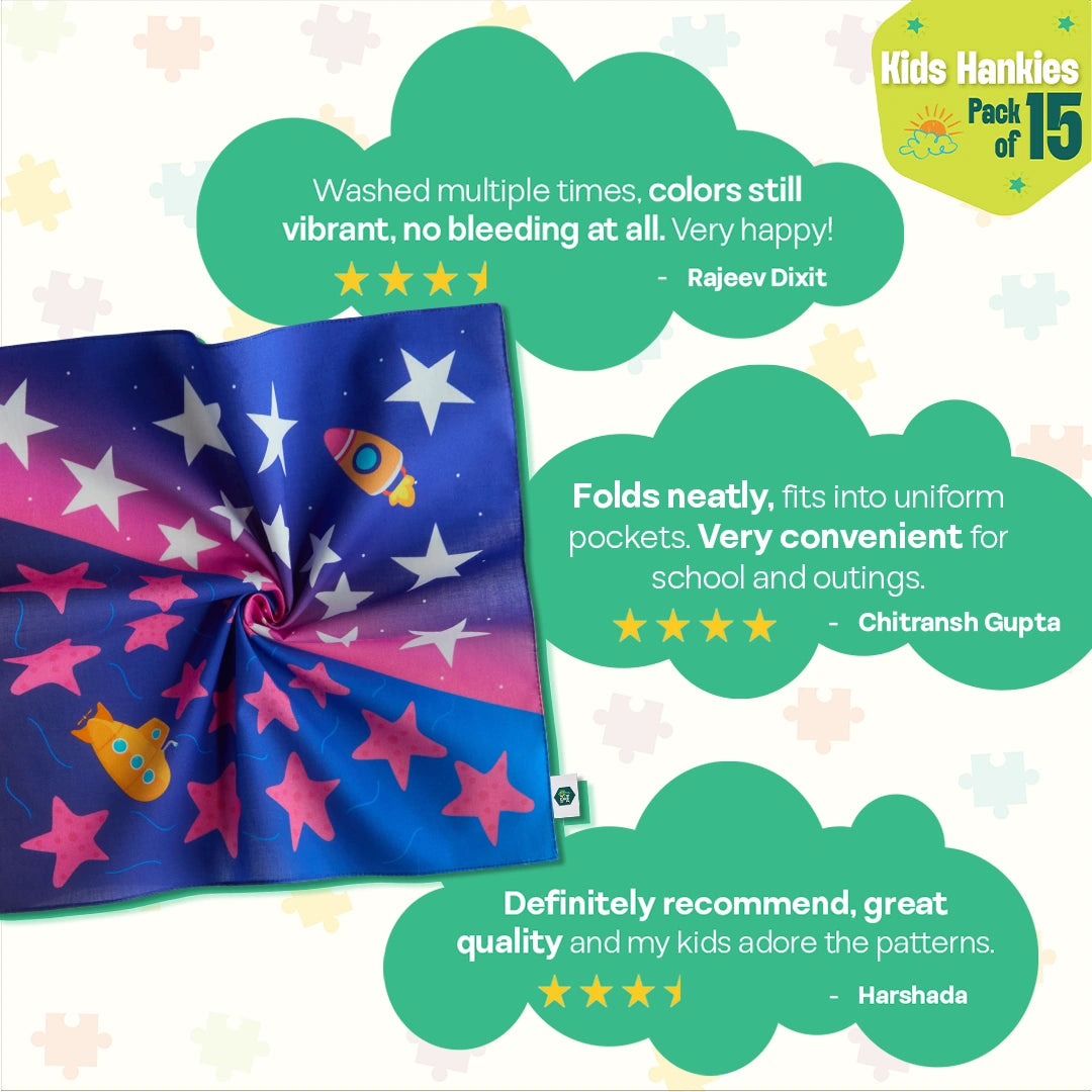 Enchanted Tales! Unisex Kid's Hankies, 100% Organic Cotton, Pack of 15