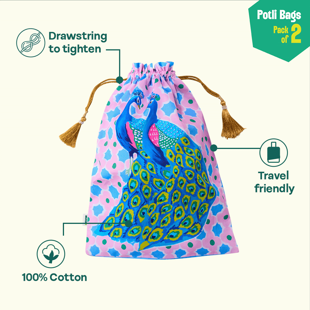 Feather Like! Unisex Potli Bags, 100% Cotton, Pack of 2