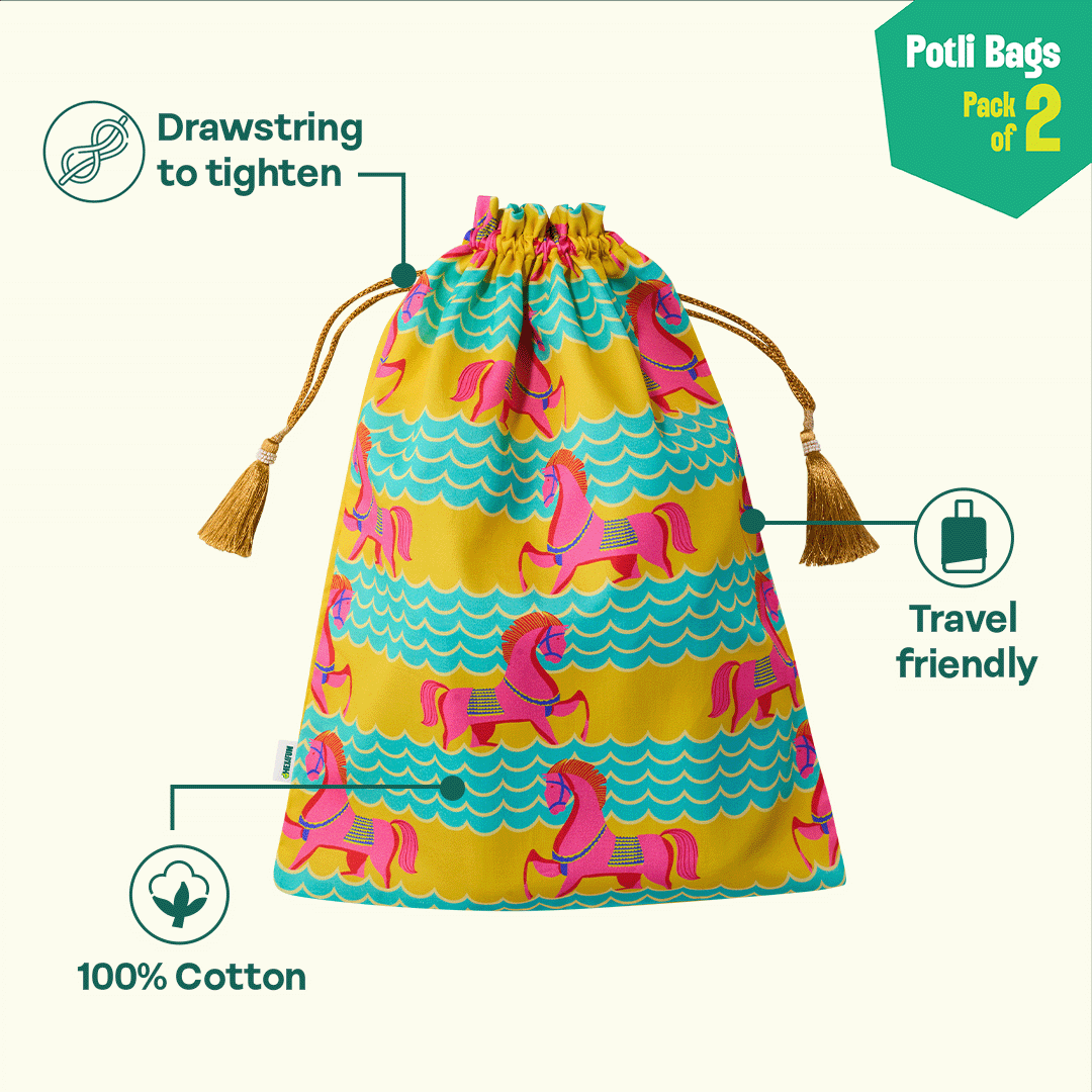 Stable Mates! Unisex Potli Bags, 100% Cotton, Pack of 2