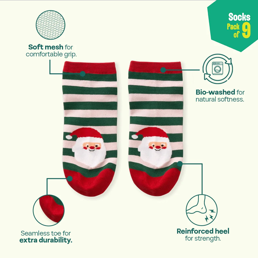 Christmas Music! Unisex Socks, 100% Organic Cotton, Ankle Length, Pack of 9