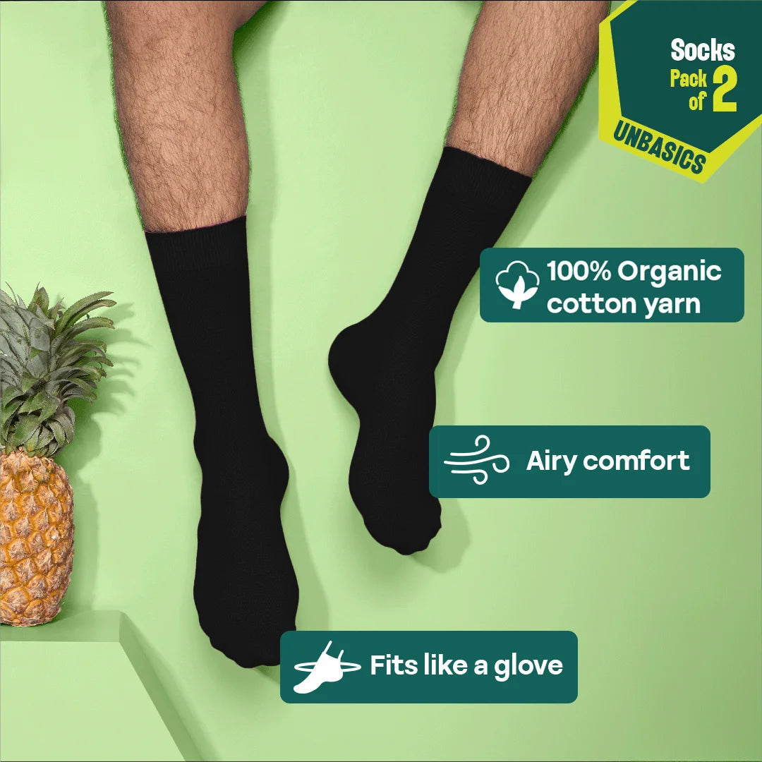 Black Spade! Unisex Socks, 100% Organic Cotton, Crew Length, Pack of 2