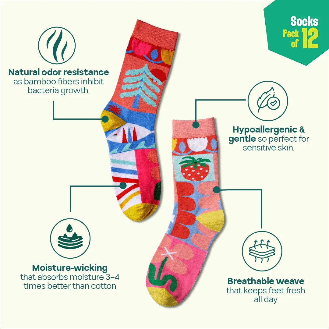 Bamboo-zled! Unisex Socks, 100% Bamboo, Crew Length, Pack of 12