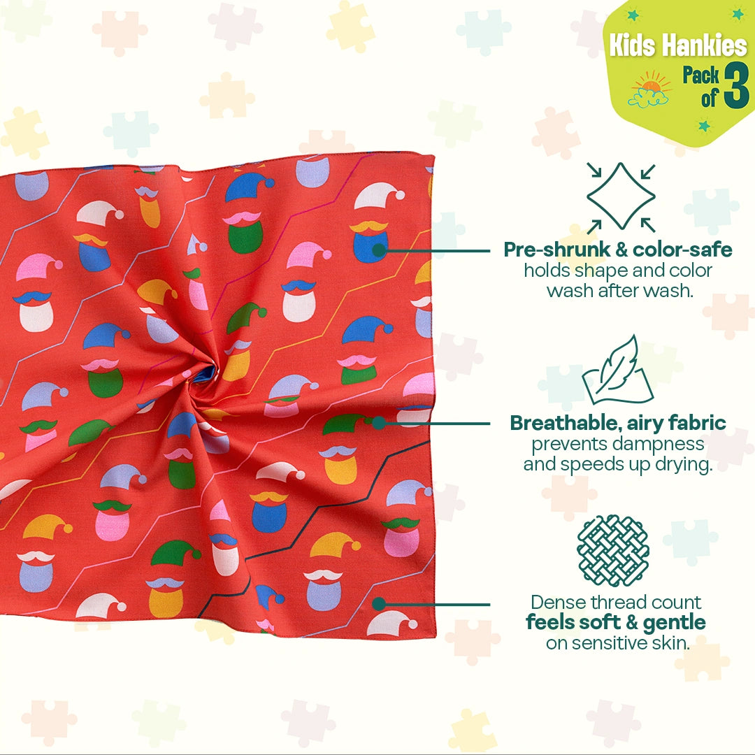 Sleigh Riders! Unisex Kid's Hankies, 100% Organic Cotton, Pack of 3