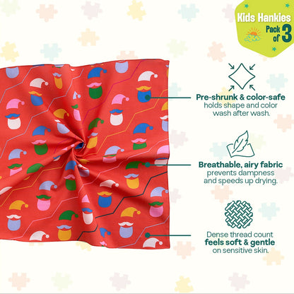 Sleigh Riders! Unisex Kid's Hankies, 100% Organic Cotton, Pack of 3