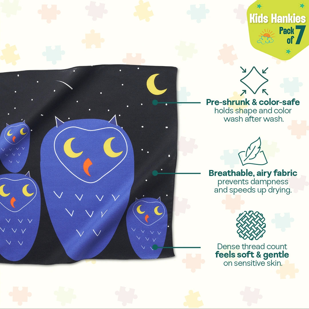 Zoo Buddies! Unisex Kid's Hankies, 100% Organic Cotton, Pack of 7