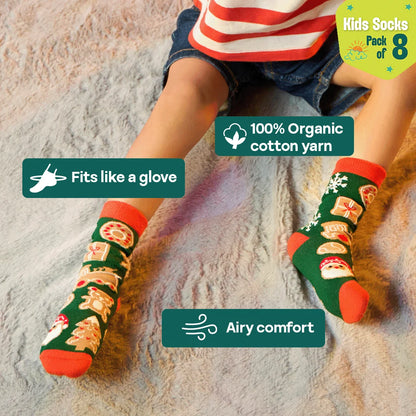 Icy Cool! Unisex Kid's Socks, 100% Bamboo, Crew Length, Gift Box of 8
