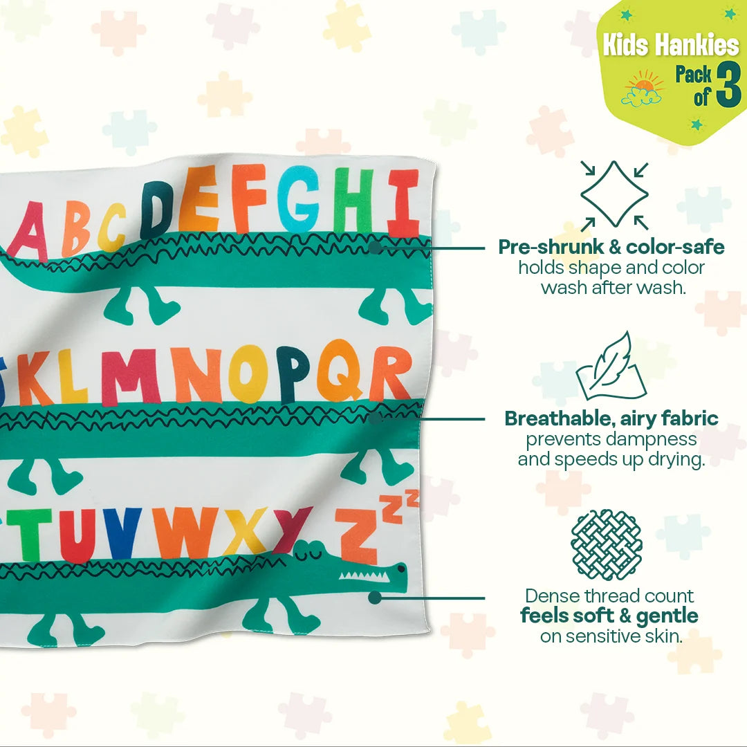 Adventures Of Learning! Unisex Kid's Hankies, 100% Organic Cotton, Pack of 3