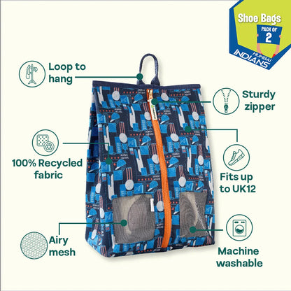 Bleed Blue! 100% Recycled Fabric, Unisex Shoe Bags, Pack of 2
