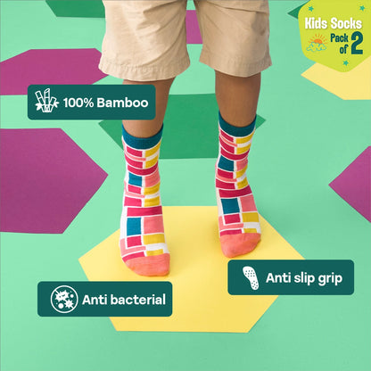 Wonderland! Unisex Kid's Socks, 100% Bamboo, Crew Length, Pack of 2