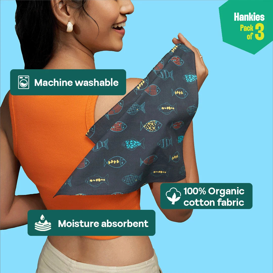 TMI! Too Motif Information! Unisex Hankies, 100% Organic Cotton, Pack of 3