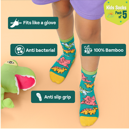 Zoo-manji! Unisex Kid's Socks, 100% Bamboo, Crew Length, Pack of 5
