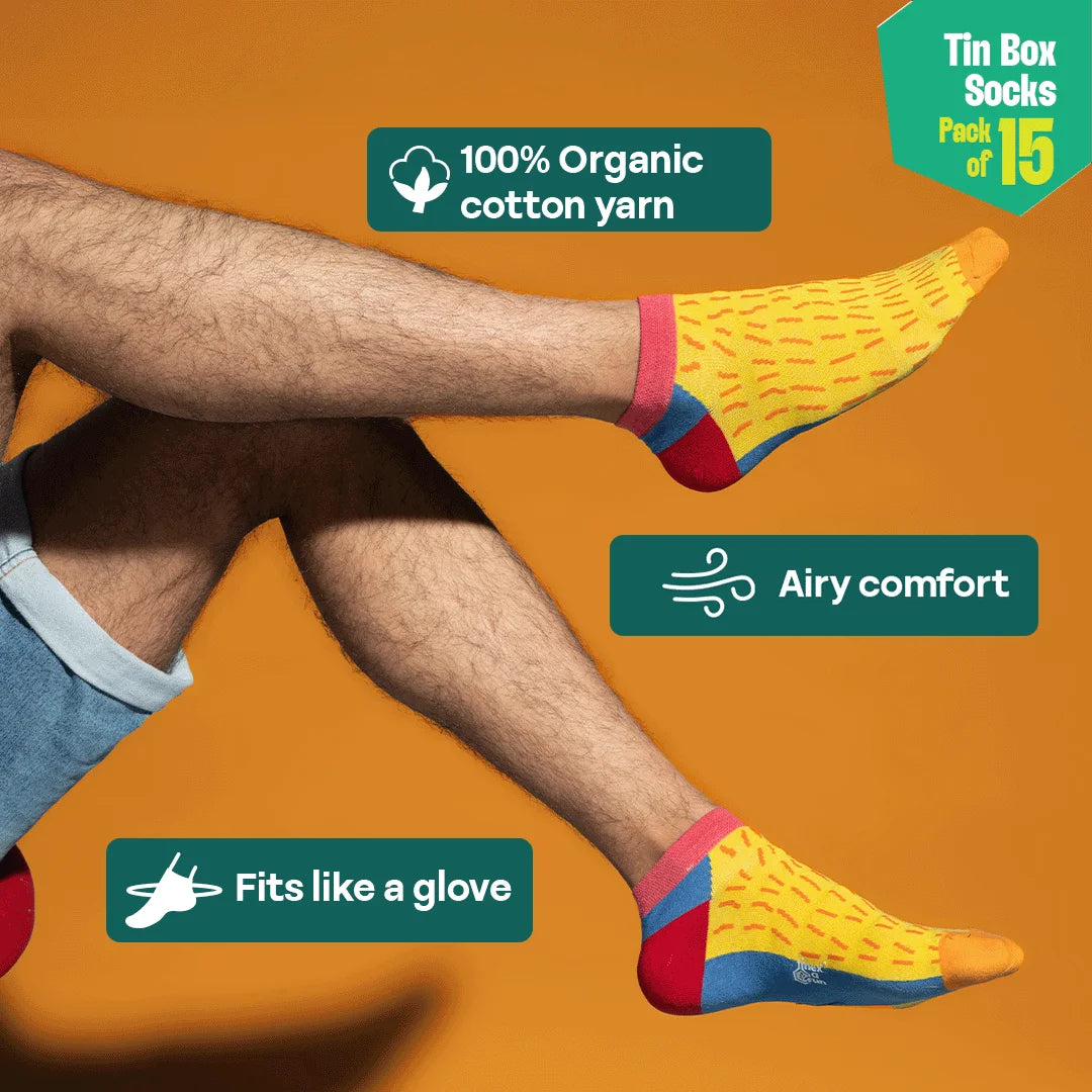 Carnival! Tin Gift Box, Unisex Ankle Length Socks, 100% Organic Cotton, Box Of 15