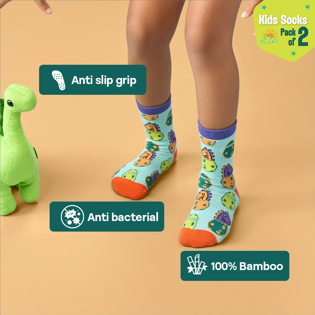 Jurassic Park! Unisex Kid's Socks, 100% Bamboo, Crew Length, Pack of 2