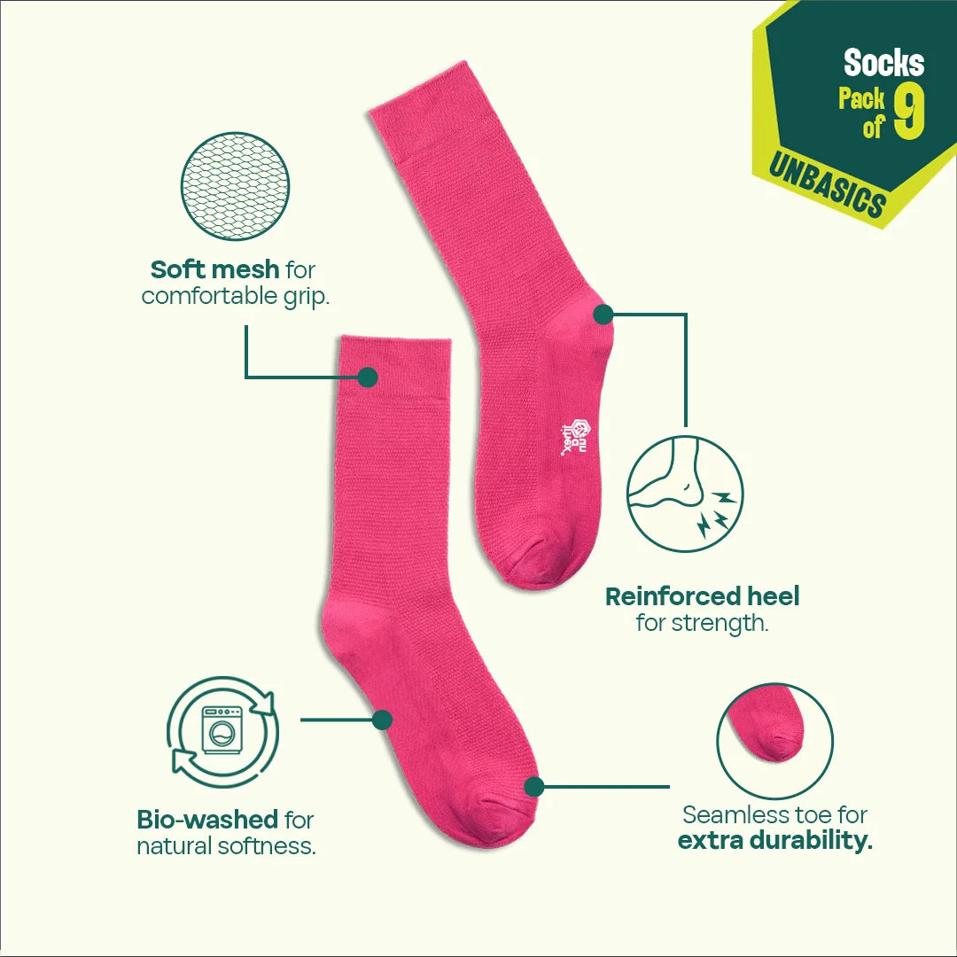 Pastel Spring! Unisex Socks, 100% Organic Cotton, Crew Length, Pack of 9