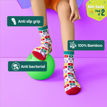 Crazy Patterns! Unisex Kid's Socks, 100% Bamboo, Crew Length, Pack of 2