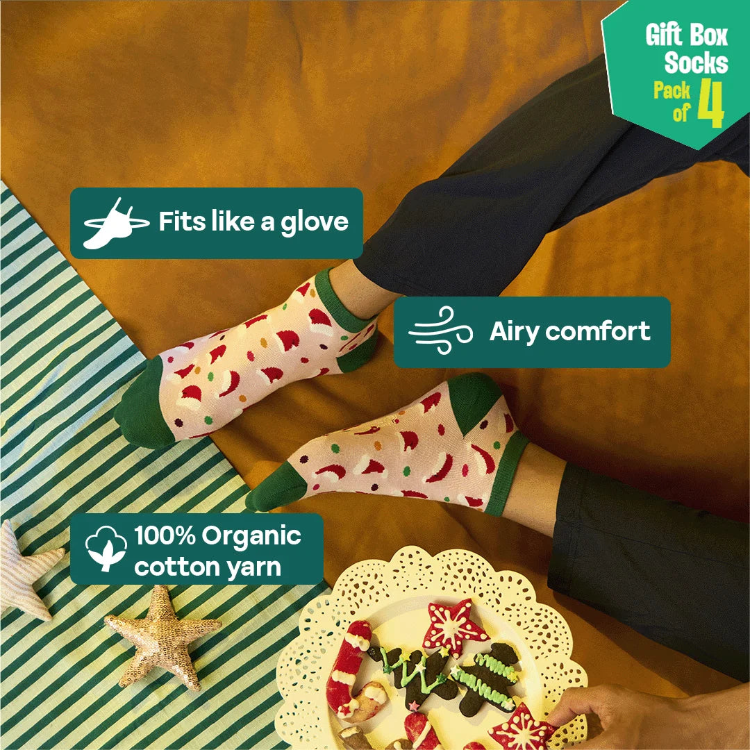 Ginger Bite! Unisex Ankle Length Socks, 100% Organic Cotton, Gift Box of 4