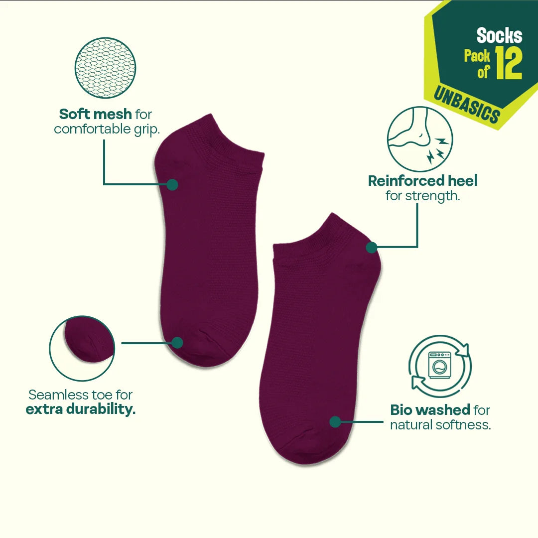 Mood Board! Unisex Socks, 100% Organic Cotton, Ankle Length, Pack of 12