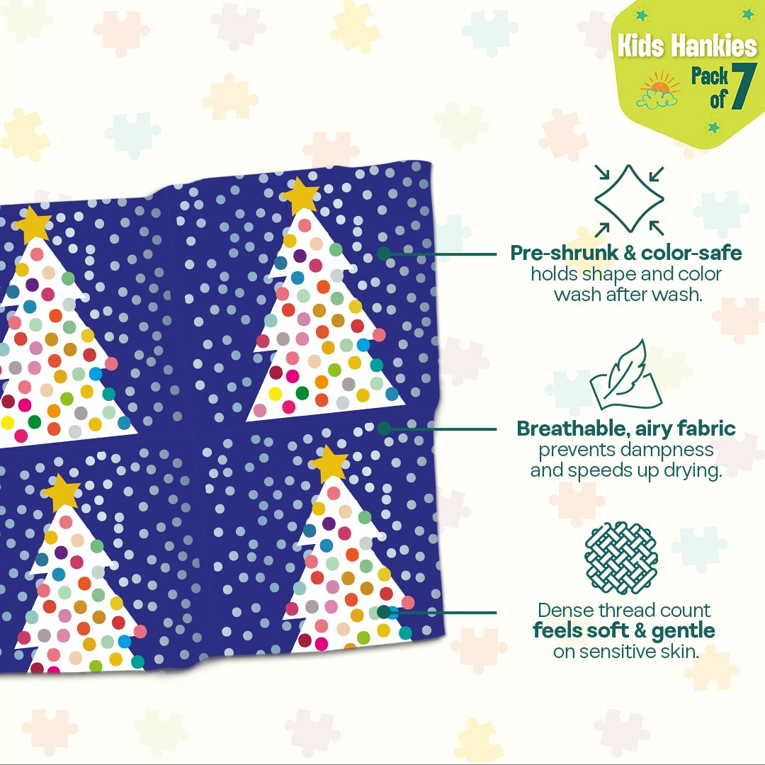 Holiday Hugs! Unisex Kid's Hankies, 100% Organic Cotton, Pack of 7