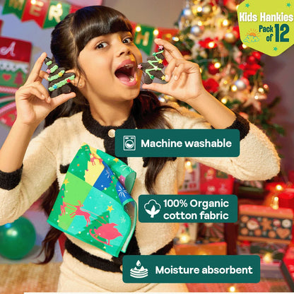 Jingle Mingle! Tin Gift Box, Unisex Kid's Hankies, 100% Organic Cotton, Box of 12