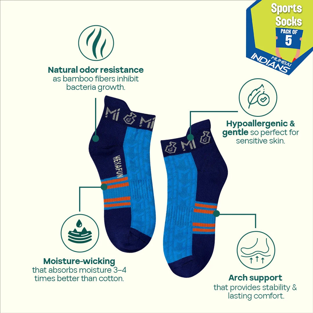 Power Workout! Unisex Socks, 100% Bamboo & Terry Made, Sports, Pack of 5