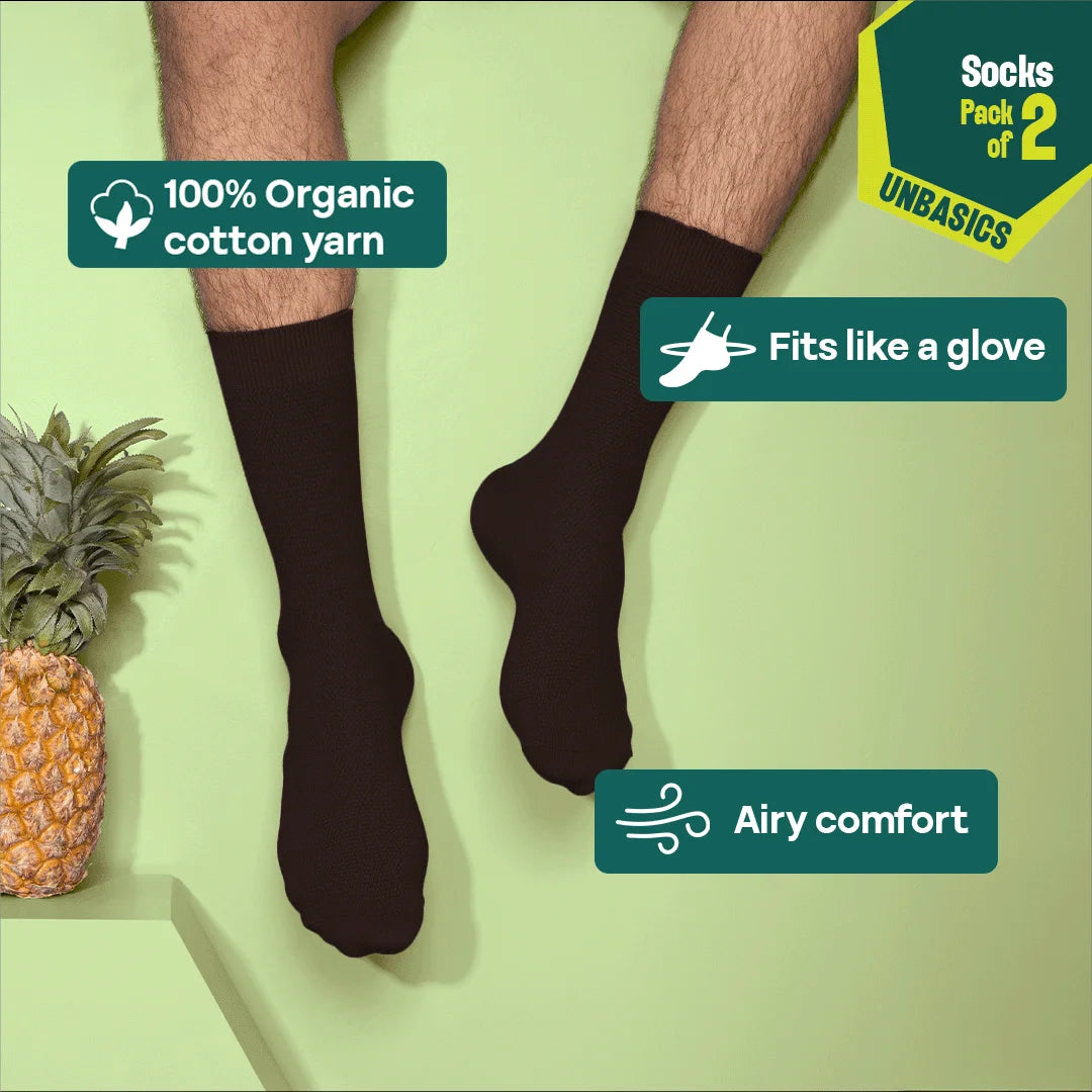Midnight Espresso! Unisex Socks, 100% Organic Cotton, Crew Length, Pack of 2
