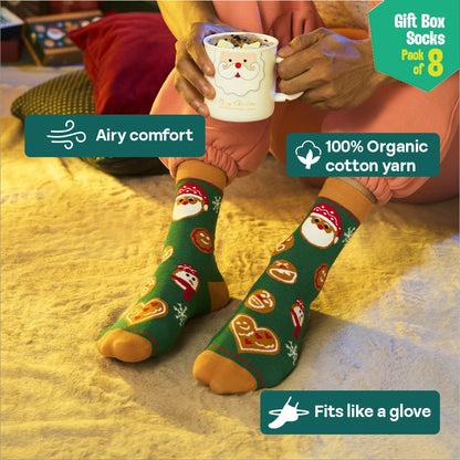 Frostbite! Unisex Crew Length Socks, 100% Organic Cotton, Gift Box of 8