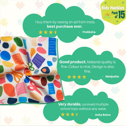 Happy Hearts! Unisex Kid's Hankies, 100% Organic Cotton, Pack of 15