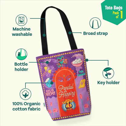 Pujo Mode Always! Canvas Tote Bag, 100% Organic Cotton, Pack of 1