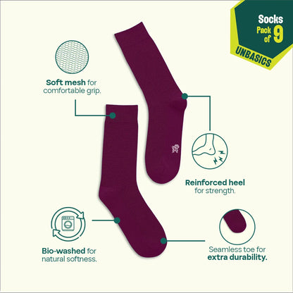 Smoky Mocha! Unisex Socks, 100% Organic Cotton, Crew Length, Pack of 9