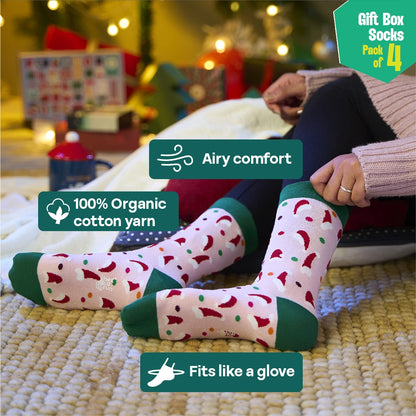 Ginger Bite! Unisex Crew Length Socks, 100% Organic Cotton, Gift Box of 4