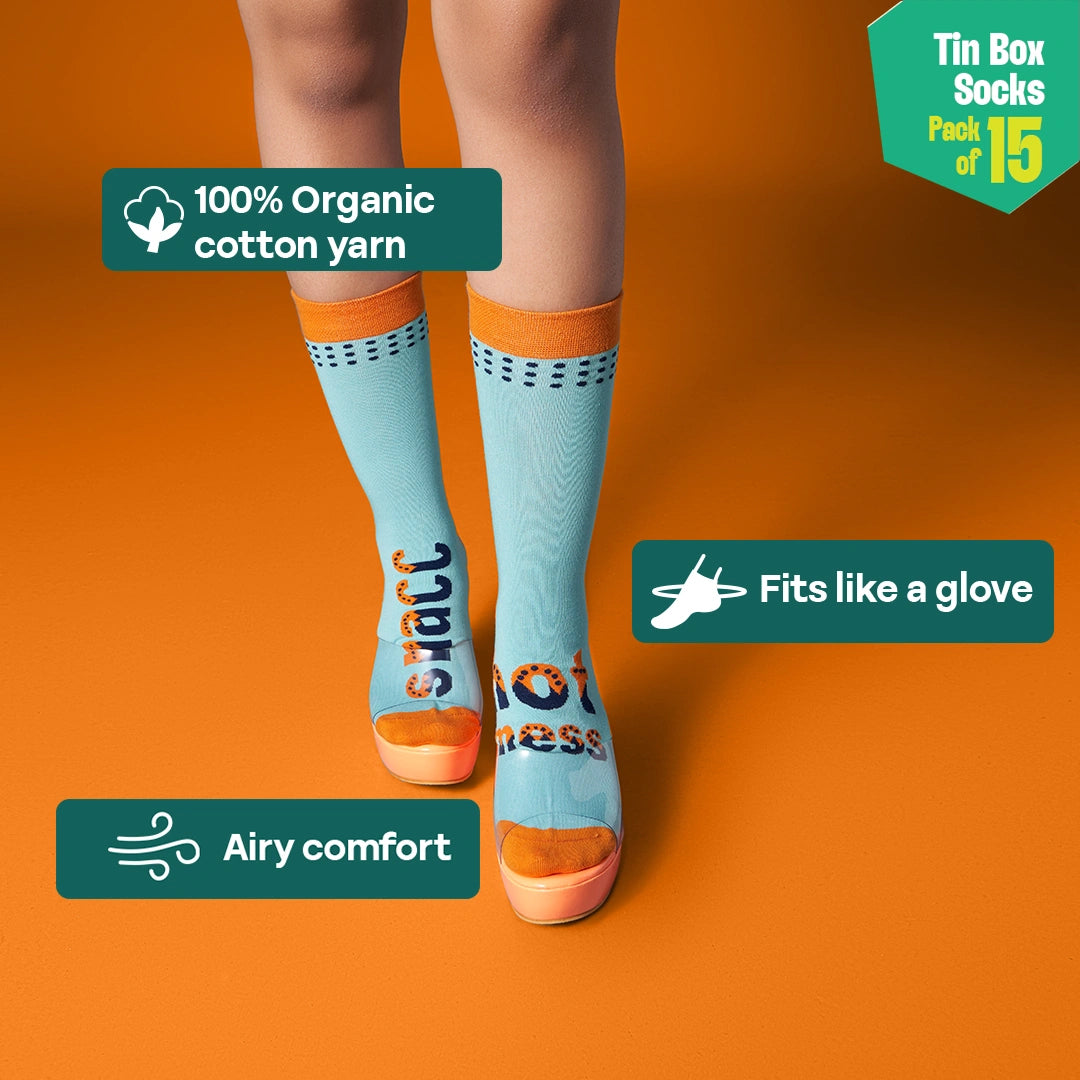 Trunk Call! Tin Gift Box, Unisex Crew Length Socks, 100% Organic Cotton, Box Of 15