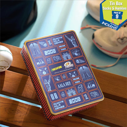 Duniya Hila Denge! Tin Gift Box, 6 Unisex Hankies + 3 Unisex Crew Length Socks, 100% Sustainable, Box of 9