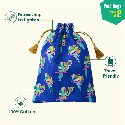 Birdsong! Unisex Potli Bags, 100% Cotton, Pack of 2