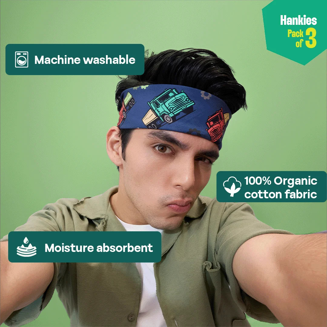 Out Of Town! Unisex Hankies, 100% Organic Cotton, Pack of 3