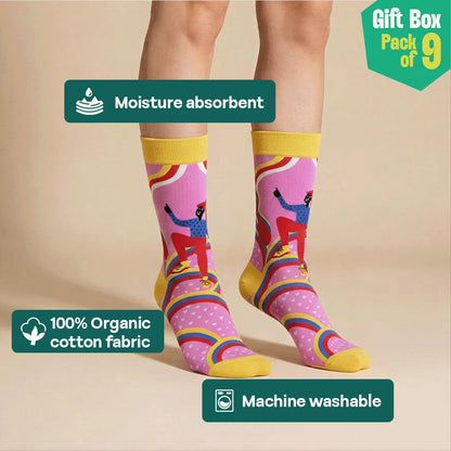Love Wins! 6 Large Unisex Hankies + 3 Unisex Crew Length Socks, 100% Organic Cotton, Gift Box of 9