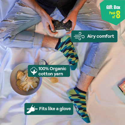 Photo-synthesis! Sibling Love Gift Box, 4 Unisex Ankle Length Socks + 4 Unisex Hankies, 100% Organic Cotton, Gift Box of 8