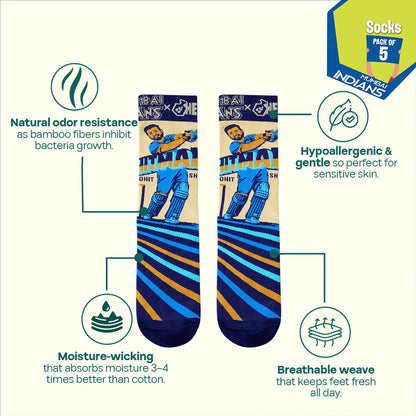 Powerplay Drip! Unisex Socks, 100% Bamboo, Crew Length, Pack of 5