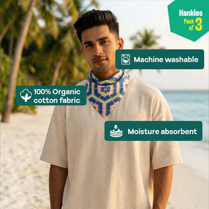 Mosaic Motion! Unisex Hankies, 100% Organic Cotton, Pack of 3