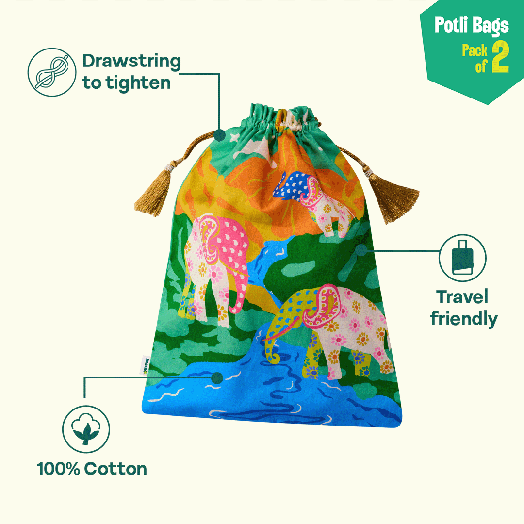 Safari Love! Unisex Potli Bags, 100% Cotton, Pack of 2
