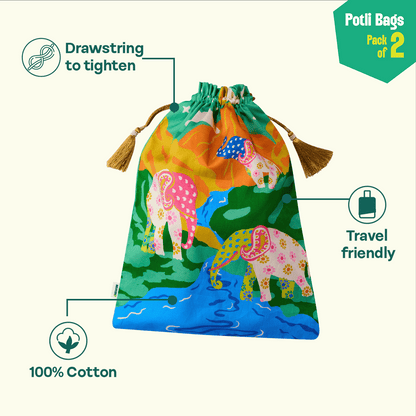 Safari Love! Unisex Potli Bags, 100% Cotton, Pack of 2