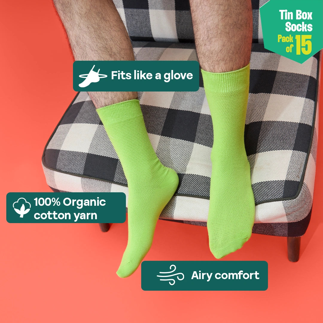 Rule Breakers! Tin Gift Box, Unisex Crew Length Socks, 100% Organic Cotton, Box Of 15