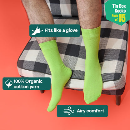Rule Breakers! Tin Gift Box, Unisex Crew Length Socks, 100% Organic Cotton, Box Of 15